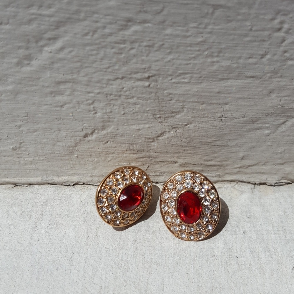 Ruby colored and Rinstone earings